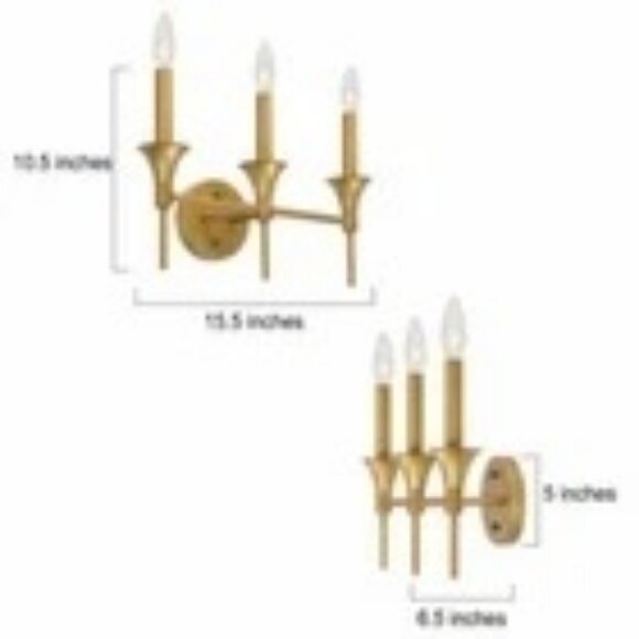 NEW LNC 3-Light Pencil Arm Candle Bathroom Vanity Light Distressed Gold Sconce - Picture 2 of 11